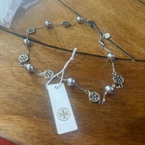 Tory Burch Silver Logo Necklace